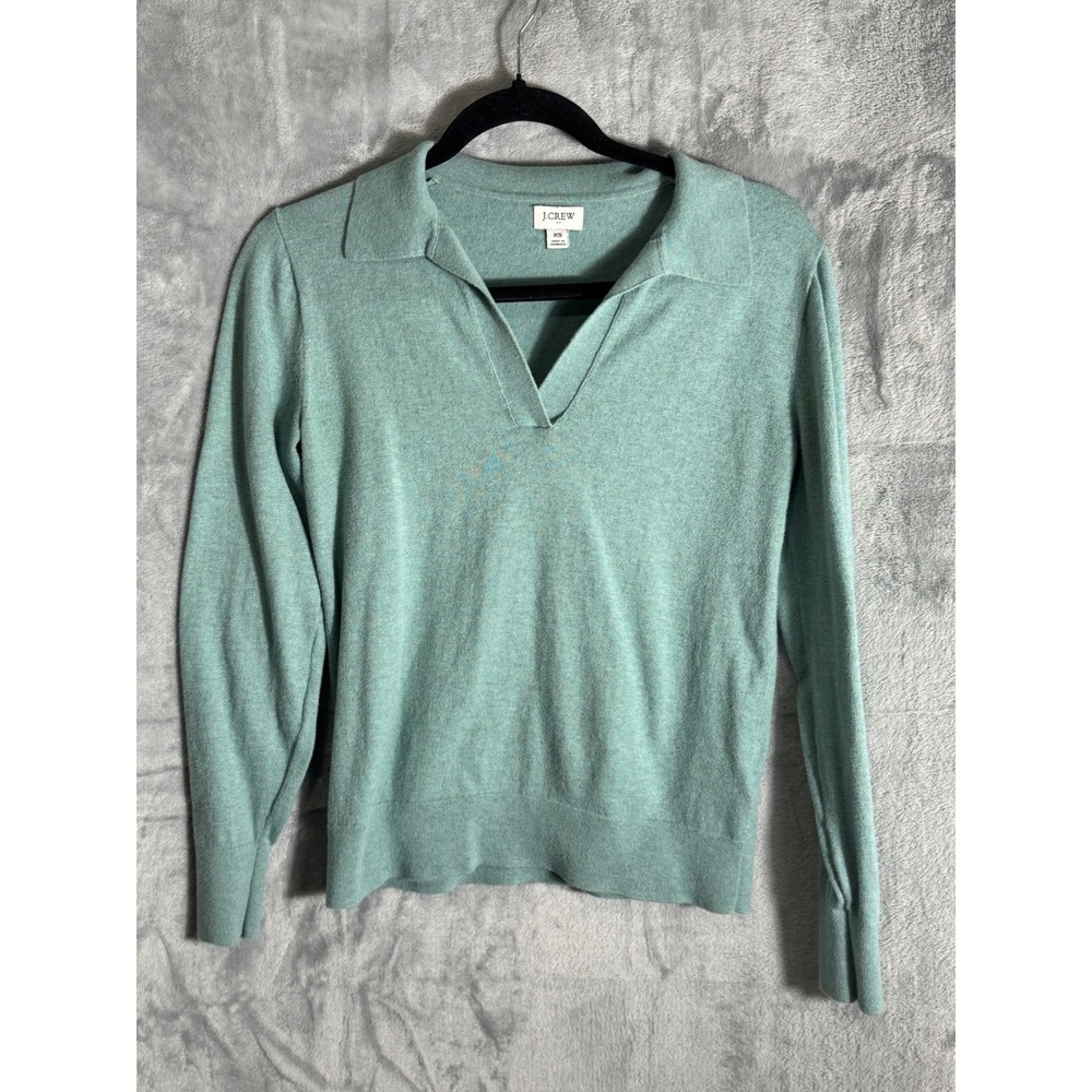 J.Crew Womens XS Sage Green 100% Cotton Long Sleeve V-Neck Polo Sweater
